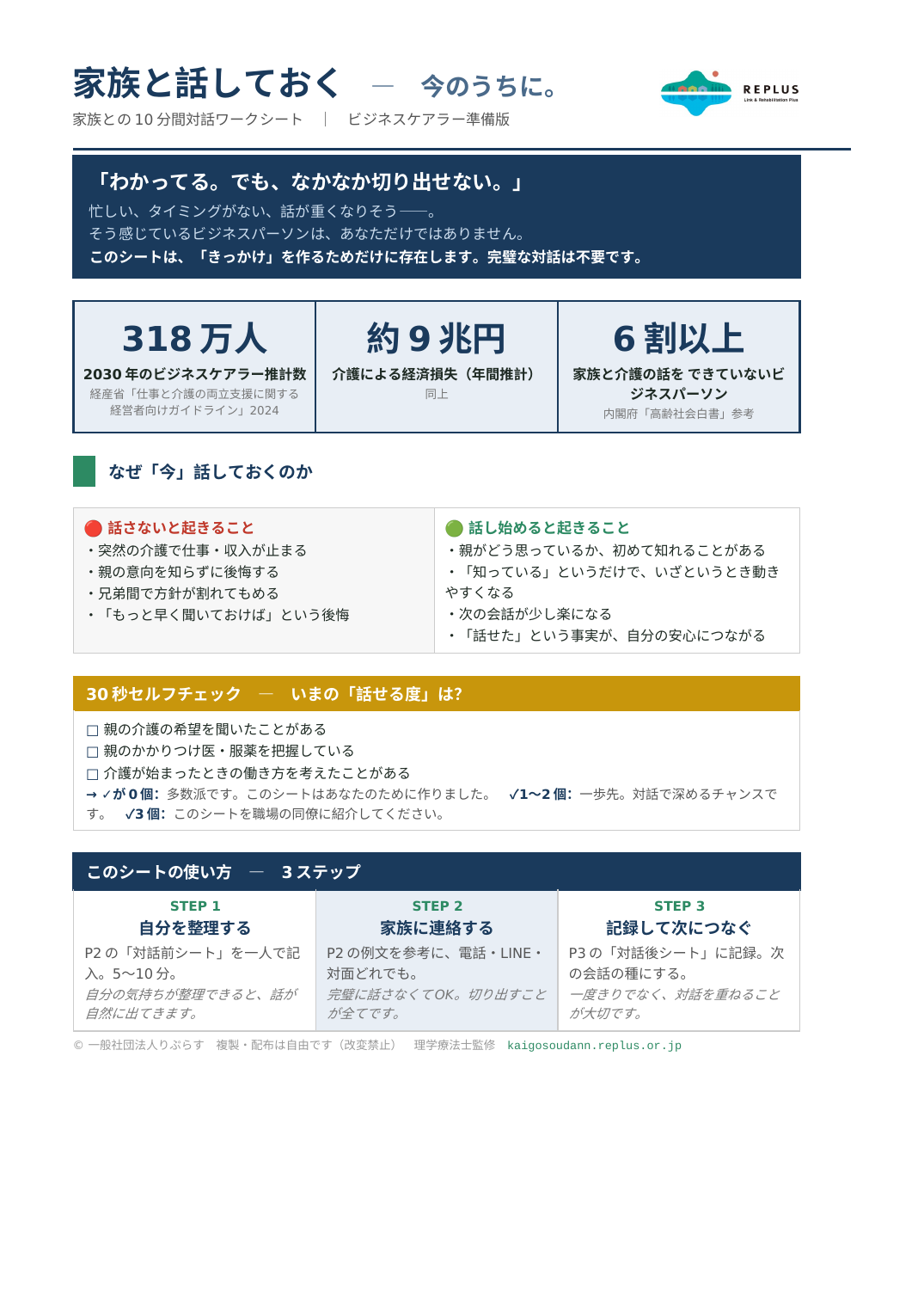 家族と話しておくシートの表紙